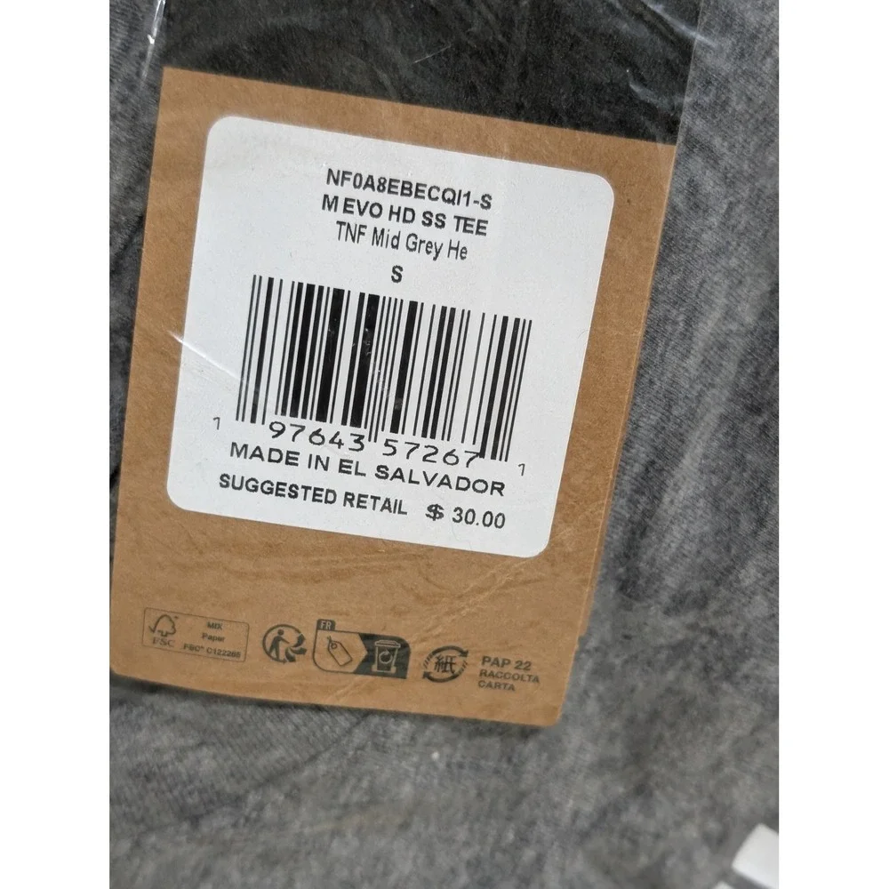 NWT The North Face Mens Small EVO HD SS Tee Grey Heather Logo T-Shirt